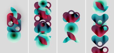 Soyut sanat eserleri katmanlı, renkli daireler. Şekiller örtüşür ve dinamik görsel efekt yaratır. Minimalist tasarım, modern estetik.