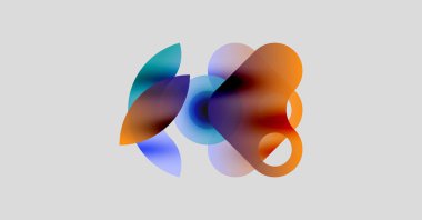 Soyut şekiller örtüşür, canlı renk karışımları yaratır. Yumuşak eğimler akıcılık, hareket ve modern tasarım estetiğini ortaya koyuyor..