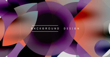 Soyut enerjik tasarım. Üst üste binen daireler dinamik görsel efekt yaratır. Mor, turuncu renkler kompozisyona hakim. Modern estetik.