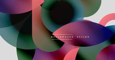 Soyut renkli şekiller örtüşür, dinamik görsel efekt yaratır. Eğilimleri, kıvrımları, pürüzsüz geçişleri olan modern tasarım.