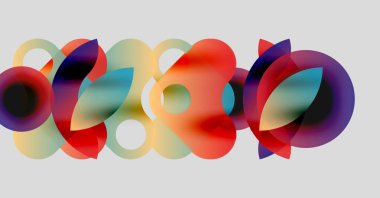 Üst üste binen renkli daireler içeren soyut bir kompozisyon. Yumuşak gradyanlar dinamik görsel doku oluşturur. Modern tasarım ögesi.