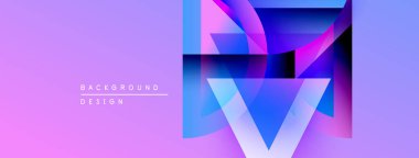 Soyut geometrik tasarım. Mor, mavi renkler katmanlı şekiller yaratır. Modern estetik, canlı renkler, minimalist tarz. Arkaplan ögesi.