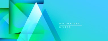 Soyut geometrik şekiller örtüşür, parlak mavi, yeşil eğimler yaratır. Minimalist tasarım modern arkaplan dokusunu öneriyor.