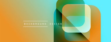 Soyut geometrik bileşim. Üst üste binen kareler katmanlı etki yaratır. Sıcak, serin renkler düzgün bir şekilde harmanlanır. Modern tasarım ögesi.