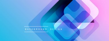 Soyut geometrik şekiller örtüşür, parlak mavi ve pembe renkler yaratır. Modern tasarım elementleri teknoloji ve yenilik öneriyor. Arkaplan özellikleri metin.