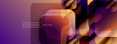 Soyut geometrik desen. Mor, turuncu renkler harmanlanmış. Üst üste binen kareler dinamik görsel efekt yaratır. Modern tasarım ögesi.