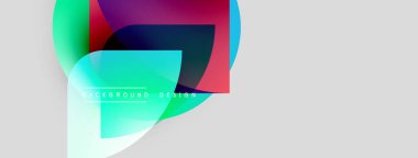 Soyut renkli şekiller örtüşür, dinamik görsel efekt yaratır. Gradyan renkler açık gri arka planda pürüzsüz bir şekilde harmanlanır. Modern tasarım ögesi.