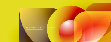Soyut geometrik tasarım. Sarı, turuncu, kırmızı renkler dairesel şekiller oluşturur. Dijital projeler için modern arkaplan.