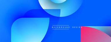 Soyut mavi tasarım, üst üste binen şekiller. Gradyan renkler dinamik görsel efekt yaratır. Minimalist tarz, modern estetik.
