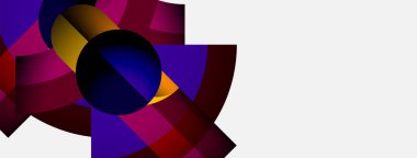 Soyut geometrik şekiller, canlı renkler, dairesel tasarım. Zıt elementlerle modern kompozisyon, kalın görsel etki.