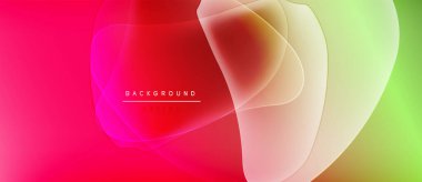 Soyut renkli arkaplan. Üst üste binen şekiller canlı gradyanlar, pembeler, sarılar, yeşiller yaratır. Dijital projeler için modern tasarım ögesi.