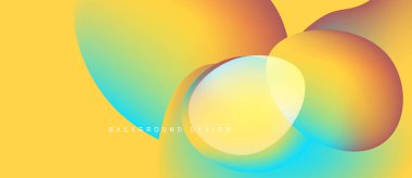 Soyut sıvı şekilleri örtüşür ve canlı renk değişimleri yaratır. Sarı, turuncu, kırmızı turkuaz renklerle arka planda hakimdir. Modern tasarım ögesi.