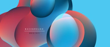 Soyut renkli küreler çakışıyor. Mavi, kırmızı renkler harmanlanarak dinamik görsel efekt yaratır. Arka planlar için modern tasarım ögesi.