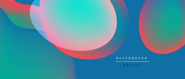 Soyut sıvı şekilleri örtüşür ve canlı renk değişimleri yaratır. Maviler pembe, mor aksanlarla baskın gelir. Modern tasarım ögesi.