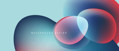 Soyut sıvı şekilleri kesişir. Mavi, kırmızı, mor renkler harmanlanır. Metin arkaplan tasarımlı minimalist tasarım. Yumuşak eğimler derinlik yaratır.