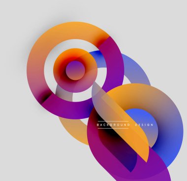 Soyut renkli daireler çakışıyor, dinamik görsel efekt yaratıyor. Gradyan renkler harmanlanarak modern tasarım ögesini oluşturur.
