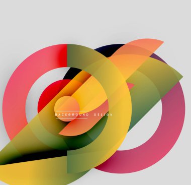 Soyut renkli çakışan daireler dinamik görsel kompozisyon oluşturur. Modern tasarım öğeleri hareket, enerji ve yenilik önerir.