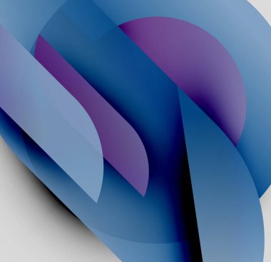Soyut kompozisyon. Üst üste binen şekiller dinamik görsel efekt yaratır. Mavi, mor renkler dizaynın hakimi. Yumuşak gradyanlar modern estetik sunar.