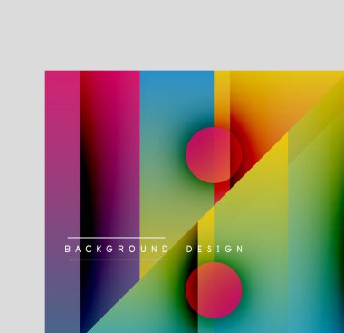 Soyut renkli geometrik tasarım. Üst üste binen şekiller canlı değişimler yaratıyor, modern estetik. Metin arkaplan tasarımı okur.
