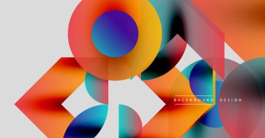 Soyut renkli şekiller çakışıyor. Gradyan renkler dinamik kompozisyon yaratır. Modern tasarım elementleri akıcılık ve enerji öneriyor.