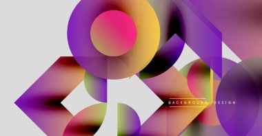Soyut renkli şekiller çakışıyor. Gradyan renkler dinamik kompozisyon yaratır. Modern tasarım elementleri akıcılık ve enerji öneriyor.