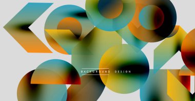 Soyut geometrik şekiller örtüşür, canlı renkli tasarım yaratır. Gradyan renkler harmanlanarak modern görsel dokuyu oluşturur..