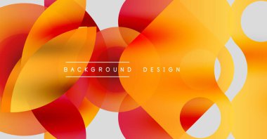 Soyut sıvı şekiller, canlı turuncu, kırmızı renkler. Modern tasarım, üst üste binen daireler dinamik görsel efekt yaratır. Arkaplan ögeleri mevcut.