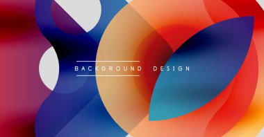 Soyut renkli şekiller çakışıyor. Gradyan renkler harmanlanarak, dinamik görsel efekt yaratır. Modern tasarım ögeleri pürüzsüz geçişler sunar.