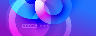 Soyut, canlı daireler örtüşüyor, dinamik mor, mavi renkler yaratıyor. Arkaplan ve sunumlar için modern tasarım ögesi.