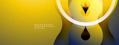 Soyut sarı tasarım, üst üste binen daireler, kıvrımlı çizgiler. Gradyan gölgeler derinlik yaratır, modern estetik. Minimalist kompozisyon.