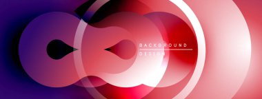 Soyut çemberler çakışıyor ve dinamik bir değişim etkisi yaratıyor. Pembe, mor renkler kompozisyona hakim. Modern tasarım ögesi.