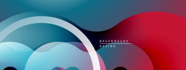 Soyut sıvı şekilleri, mavi, beyaz, kırmızı gradyanlar. Modern tasarım, düz kıvrımlar, dinamik kompozisyon. Projeler için arkaplan ögesi.