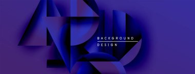 Soyut geometrik şekiller örtüşür, dinamik mavi gradyan etki yaratır. Metin arka plan tasarımı okur. Minimalist kompozisyon.