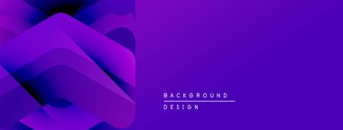 Soyut mor tasarım katmanlı şekiller, gradyanlar içerir. Sancaklar, arka planlar, sunumlar için modern estetik. Basit metin arkaplan tasarımı okur.