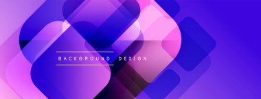 Soyut geometrik şekiller örtüşüyor, canlı mor ve pembe renkler yaratıyor. Arkaplan, pankart ve sunumlar için modern tasarım ögesi.