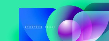 Soyut, enerjik bir arkaplan. Üst üste binen daireler, kareler dinamik görsel efektler yaratır. Gradyan renkler pürüzsüz, modern tasarım ögesi.