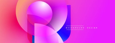 Soyut şekiller örtüşüyor, canlı pembeler, maviler, morlar yaratıyor. Modern tasarım elementleri dinamik bileşimi, pürüzsüz eğimleri önerir.