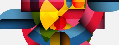 Soyut kompozisyon. Geometrik şekiller örtüşür, canlı renk farklılıkları yaratır. Modern tasarım, cesur biçimler, dinamik etkileşim.