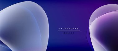 Soyut şekiller örtüşür, değişim etkisi yaratır. Koyu arkaplan açık maviler ve morlar ile tezat oluşturur. Minimalist tasarım metin ögeleri içerir.