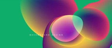 Soyut renkli şekiller çakışıyor. Canlı gradyanlar dinamik görsel efekt yaratır. Arkaplan ve sunumlar için uygun modern tasarım.