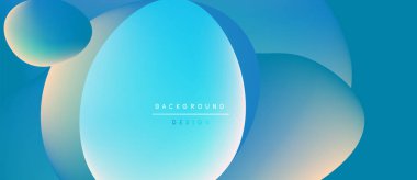 Soyut akışkan şekiller harmanlanarak canlı mavi, turkuaz eğimler yaratır. Tasarım yumuşak kıvrımlara, modern estetiğe sahiptir. Minimalist kompozisyon.