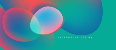 Soyut renkli arkaplan özellikleri üst üste biniyor. Gradyan karışımı turkuaz, mavi, pembe, kırmızı renkler. Altında metin bulunan minimalist tasarım.