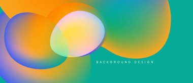 Canlı soyut arkaplan özellikleri üst üste binen renkli çemberler. Gradyan renkler turuncu, sarı, turkuaz, mavi karışımı dinamik görsel efekt yaratır.