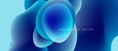 Soyut mavi şekiller çakışıyor ve akışkan dinamik bir zemin oluşturuyor. Renkler derinlik ve modern tasarım estetiğini gösteriyor..