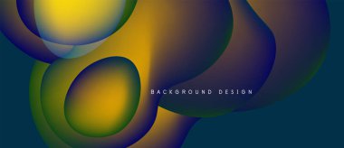 Soyut akışkan şekiller harmanlanır ve canlı gradyanlar oluşturur. Sarılar, maviler, portakallar dizaynın hakimi. Minimum metin mevcut. Modern estetik.