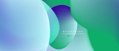 Soyut gradyanlar harmanlanarak sıvı şekiller oluşturur. Mavi, yeşil, mor renkler tasarımda baskın. Minimum metin arka plan tasarımı okur. Modern estetik.