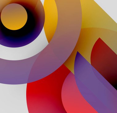 Soyut kompozisyon. Üst üste binen daireler canlı renk değişimleri, dinamik şekiller, modern estetik yapılar yaratır. Düz geçişler, görsel uyum..