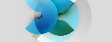 Soyut tasarım özellikleri üst üste binen mavi, yeşil şekiller. Yumuşak eğimler derinlik yaratır, modern estetik. Minimalist kompozisyon, hafif arkaplan.