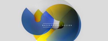 Soyut şekiller örtüşür, canlı renk karışımları yaratır. Gradyan etkileri olan modern tasarım, arka planlar için uygun. Minimalist estetik.