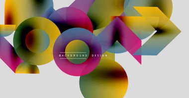 Soyut renkli şekiller örtüşür, dinamik görsel kompozisyon yaratır. Gradyan renkler harmanlanarak modern tasarım ögesini oluşturur.